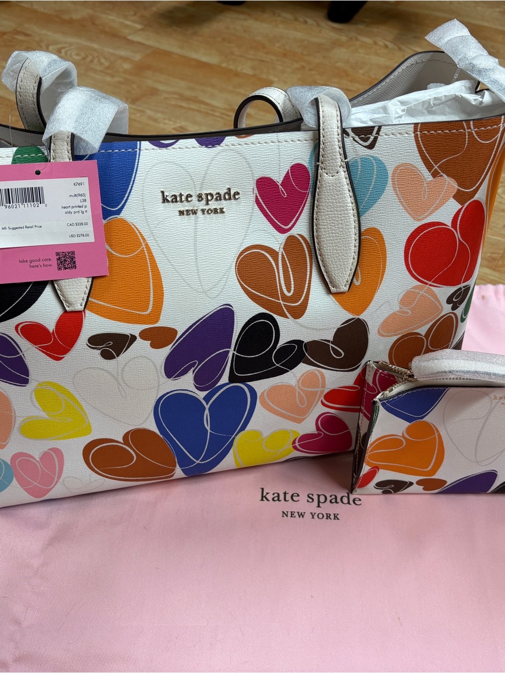 kate spade Multicolor Heart Print Tote in White